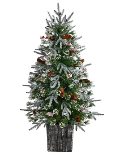 Nearly Natural 4ft. Frosted Artificial Christmas Tree Pre-lit In Green