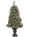 Nearly Natural 4ft Frosted Pine Pinecone & Berries Artificial Christmas Tree In Green