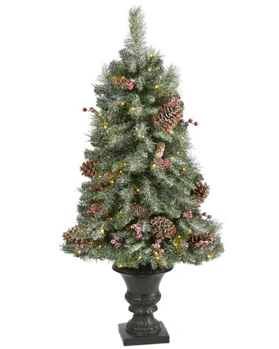 Nearly Natural 4ft Frosted Pine Pinecone & Berries Artificial Christmas Tree In Green