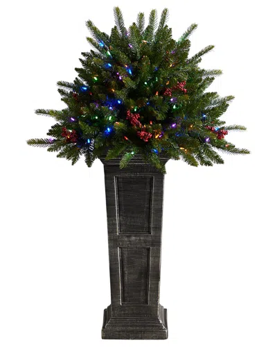 Nearly Natural 4ft. Holiday Artificial Christmas Plant Pre-lit & Glittered On  Pedestal In Green
