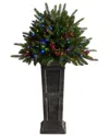 Nearly Natural 4ft. Holiday Artificial Christmas Plant Pre-lit & Glittered On  Pedestal In Green