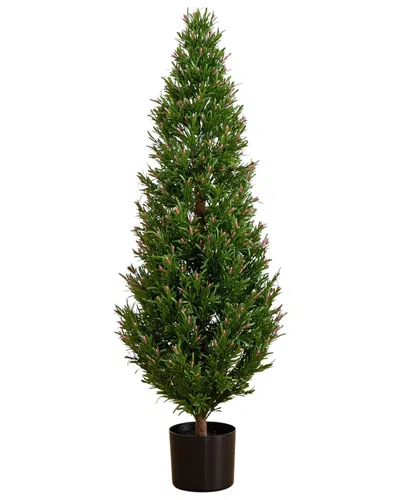 Nearly Natural 4ft Indoor/outdoor Uv-resistant Artificial Rosemary Cone Topiary Tree In Green