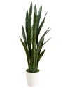 Nearly Natural 4ft Indoor/outdoor Uv-resistant Artificial Sansevieria Plant In Decorative Planter In White