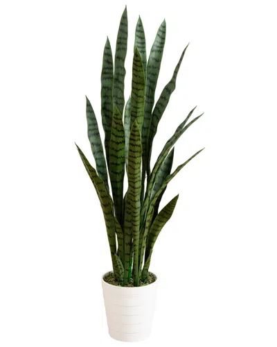 Nearly Natural 4ft Indoor/outdoor Uv-resistant Artificial Sansevieria Plant In Decorative Planter In White