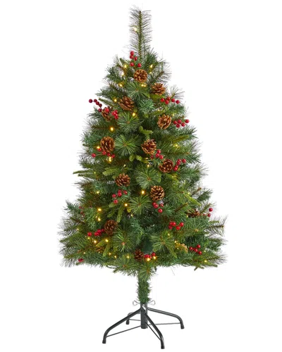 NEARLY NATURAL NEARLY NATURAL 4FT. MIXED PINE ARTIFICIAL CHRISTMAS TREE WITH 100 CLEAR LED LIGHTS, PINE CONES AND B