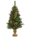 Nearly Natural 4ft. Pine, Pinecone And Berries Artificial Christmas Tree In Decorative Urn In Green