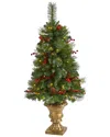 Nearly Natural 4ft. Pine, Pinecone And Berries Artificial Christmas Tree With 100 Clear Led Lights I In Green
