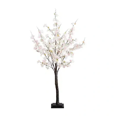 Nearly Natural 4ft. Pink Lighted Cherry Blossom Indoor Artificial Tree In White