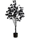 Nearly Natural 4ft. Pre-lit Artificial Halloween Black Eucalyptus Tree In Black