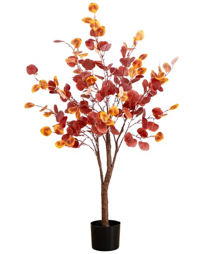 Nearly Natural 4ft. Pre-lit Autumn Eucalyptus Artificial Fall Tre In Orange