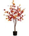 Nearly Natural 4ft. Pre-lit Autumn Eucalyptus Artificial Fall Tre In Orange
