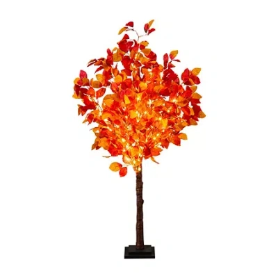 Nearly Natural 4ft Pre-lit Autumn Lighted Indoor Artificial Tree In Orange