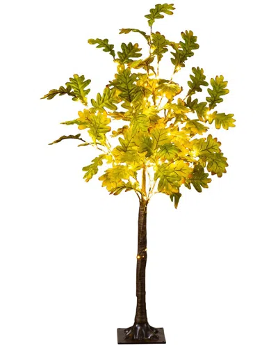 Nearly Natural 4ft. Pre-lit Green Autumn Oak Artificial Fall Tree In Yellow