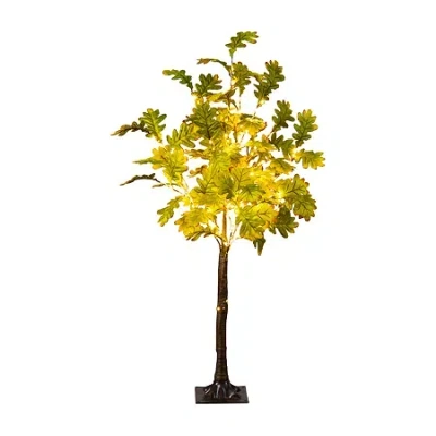 Nearly Natural 4ft Pre-lit Green Autumn Oak Lighted Indoor Artificial Tree In Yellow