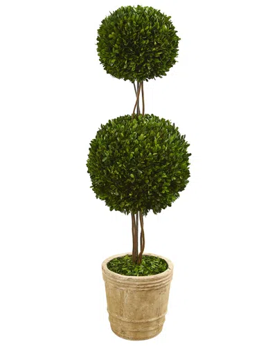 Nearly Natural 4ft. Preserved Boxwood Double Ball Topiary Tree In Planter In Green