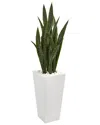 Nearly Natural 4ft Sansevieria Artificial Plant In White Tower Planter In Green