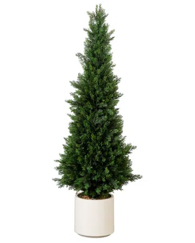 NEARLY NATURAL NEARLY NATURAL 4FT UV-RESISTANT ARTIFICIAL CEDAR TREE IN DECORATIVE WHITE  PLANTER (INDOOR/OUTDOOR)