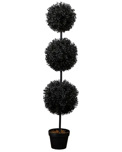 Nearly Natural 4ft. Uv Resistant Artificial Halloween Black Triple Ball  Boxwood Topiary (indoor/out