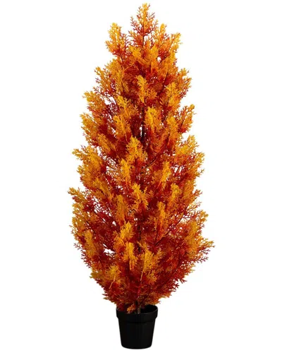 Nearly Natural 4ft. Uv Resistant Autumn Artificial Fall Cedar Tree  (indoor/outdoor) In Orange
