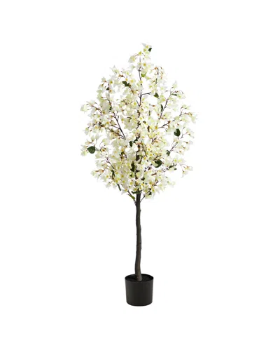 Nearly Natural 5' Bougainvillea Artificial Tree In White