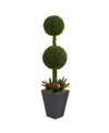 NEARLY NATURAL 5' DOUBLE BOXWOOD BALL TOPIARY ARTIFICIAL TREE IN SLATE PLANTER UV RESISTANT