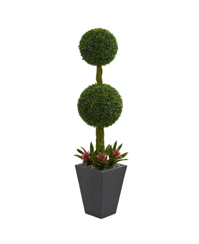 Nearly Natural 5ft Double Boxwood Ball Topiary Artificial Tree In Planter In Green