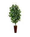 Nearly Natural 5' Fiscus Artificial Tree In Bamboo Planter In Green