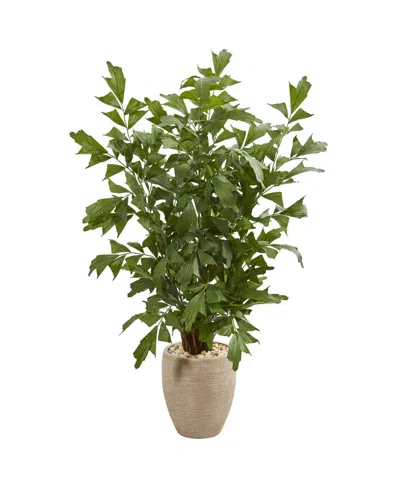 Nearly Natural 5' Fishtail Palm Artificial Tree In Sand Colored Planter In Green