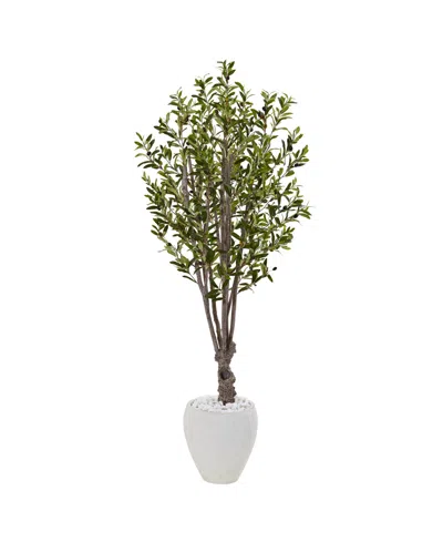 NEARLY NATURAL 5' OLIVE ARTIFICIAL TREE IN WHITE OVAL PLANTER