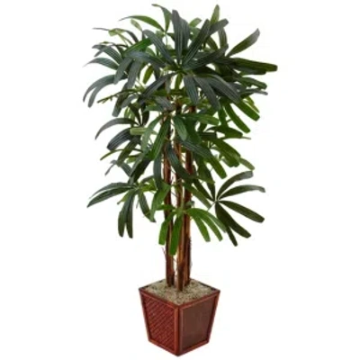 Nearly Natural 5' Raphis Palm Artificial Tree In Planter In Green