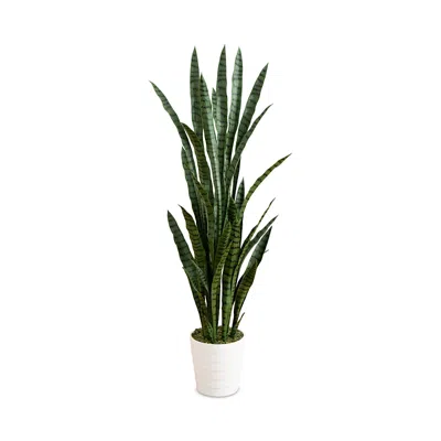 Nearly Natural 5' Uv Resistant Artificial Sansevieria Plant In White Decorative Planter (indoor/outdoor) In Green