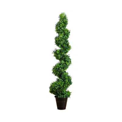 NEARLY NATURAL 5' UV RESISTANT BOXWOOD SPIRAL TOPIARY ARTIFICIAL TREE IN DECORATIVE PLANTER (INDOOR/OUTDOOR)