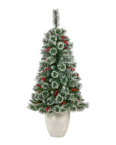 Nearly Natural 50in Frosted Swiss Pine Artificial Christmas Tree In Green