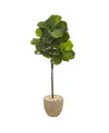 Nearly Natural 51" Fiddle Leaf Artificial Tree In Sandstone Planter Real Touch In Green