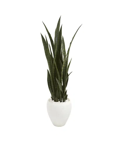 Nearly Natural 51" Sansevieria Artificial Plant In White Planter In Green
