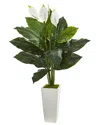 Nearly Natural 51in Spathiphyllum Artificial Plant In White Tower Planter In Green