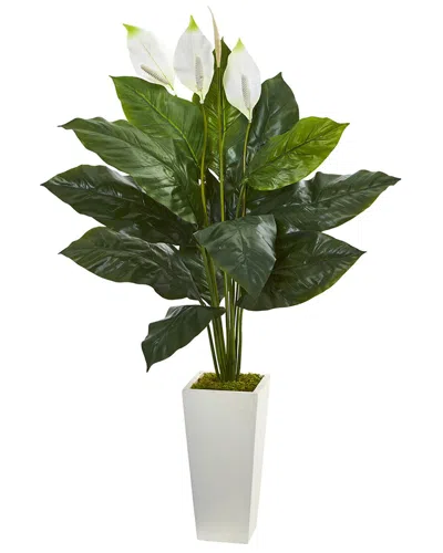 Nearly Natural 51in Spathiphyllum Artificial Plant In White Tower Planter In Green