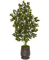 Nearly Natural 52in. Ficus Artificial Tree In Ribbed Metal Planter In Green