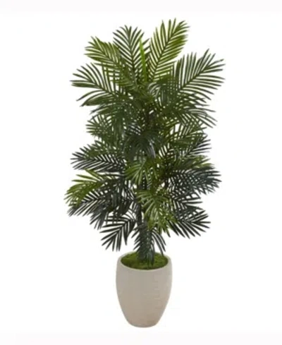 Nearly Natural 53in. Areca Palm Artificial Plant In Sand Colored Planter In Green