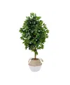 Nearly Natural 54" Artificial Ficus Tree With Double Trunk In Handmade Cotton Jute Basket Diy Kit In Green