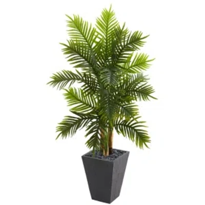 Nearly Natural 5.5' Areca Palm Artificial Tree In Slate Finished Planter In Green