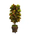 Nearly Natural 5.5' Croton Artificial Plant In Decorative Planter In Green
