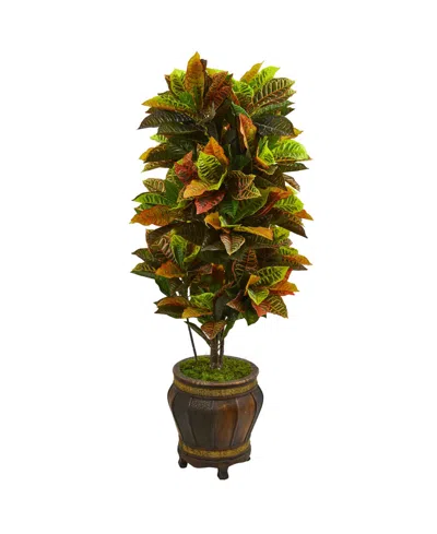 Nearly Natural 5.5' Croton Artificial Plant In Decorative Planter In Green