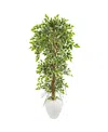 Nearly Natural 5.5' Elegant Ficus Artificial Tree In White Planter In Green