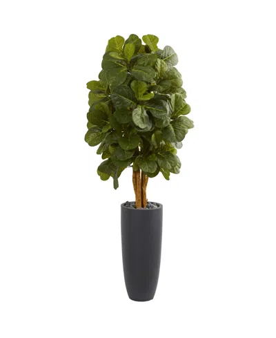 Nearly Natural 5.5' Fiddle Leaf Artificial Tree In Gray Cylinder Planter In Green