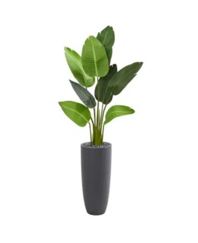 Nearly Natural 5.5' Traveler's Palm Artificial Tree In Gray Planter In Green