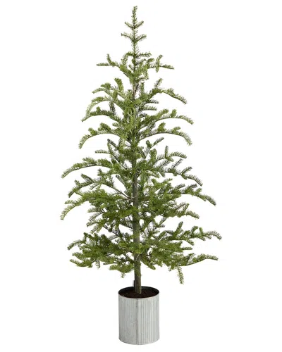 Nearly Natural 5.5ft. Pre-lit Pine Artificial Christmas Tree In Decorative  Planter In Green