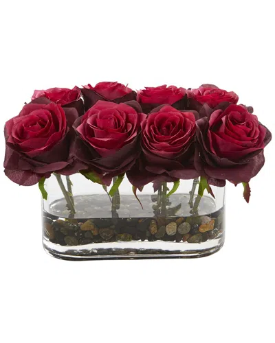 Nearly Natural 5.5in Blooming Roses In Glass Vase Artificial Arrangement In Peach
