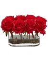 Nearly Natural 5.5in Blooming Roses In Glass Vase Artificial Arrangement In Red