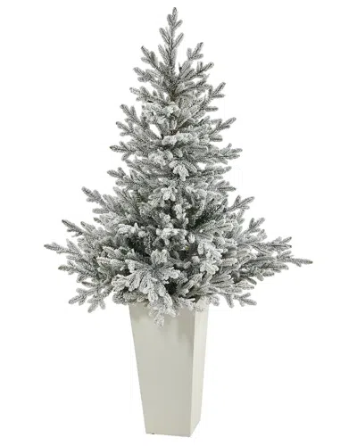 Nearly Natural 57in. Flocked Fraser Fir Artificial Christmas Tree In White